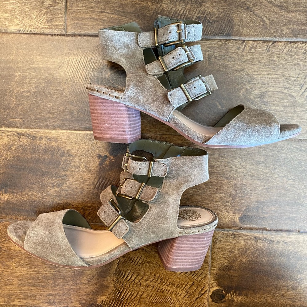 3 buckle block heel sandals